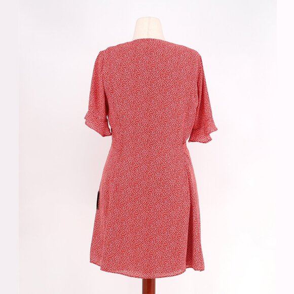 NWT LULUS Castana Rust Red Print Button-Up Mini Micro-Print Dress Size XL - Picture 6 of 9